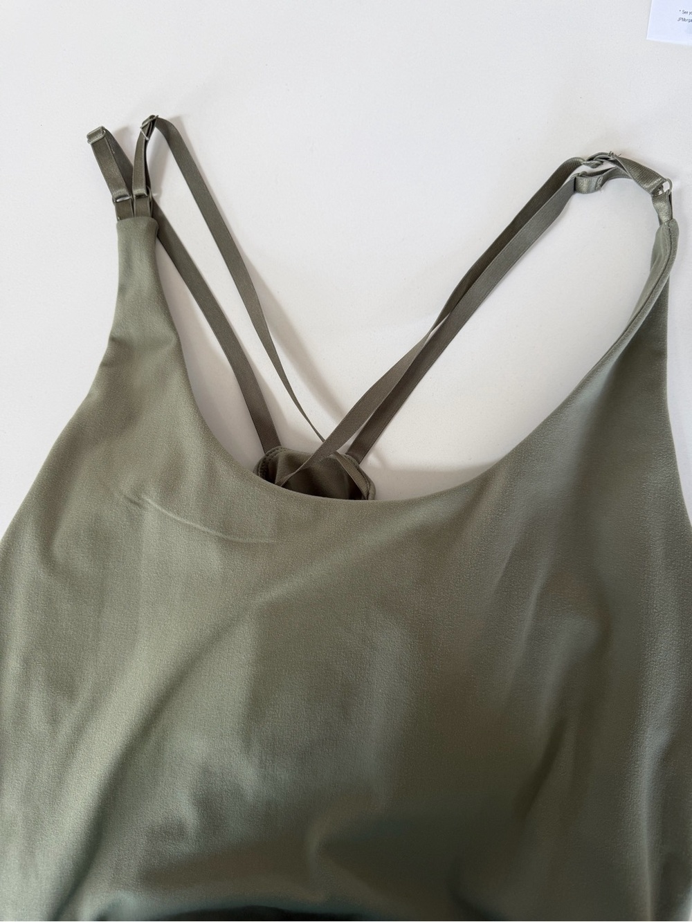 Olive Green Strappy Athletic Dress with Crisscross Back - Picture 4 of 6